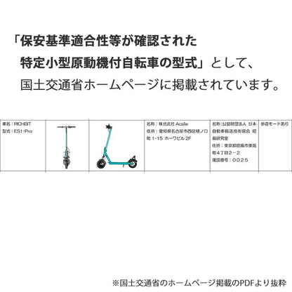 RICHBIT ES1 Pro★特定小型原動機付自転車モデル【ブラック】電動キックボード 公道/歩道走行可能 20km/h以下